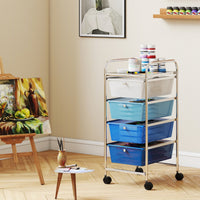 Carrello di stoccaggio mobile con ruote in plastica e telaio in metallo resistente, Carrello di stoccaggio con 4 cassetti Blu-Carrelli