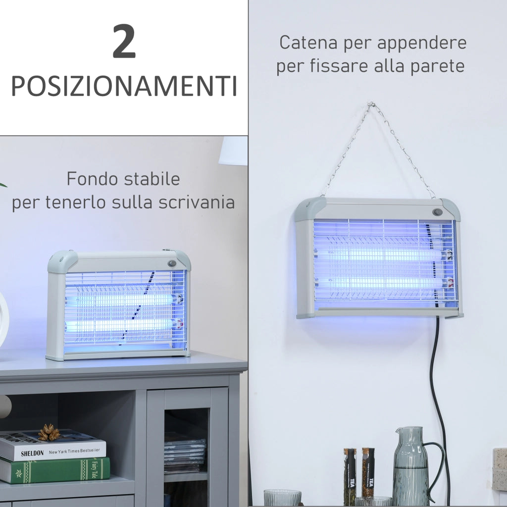 Lampada Antizanzare UV 20W ¨C Xylo ¨C 60m2 Interno Esterno Grigio Bianco