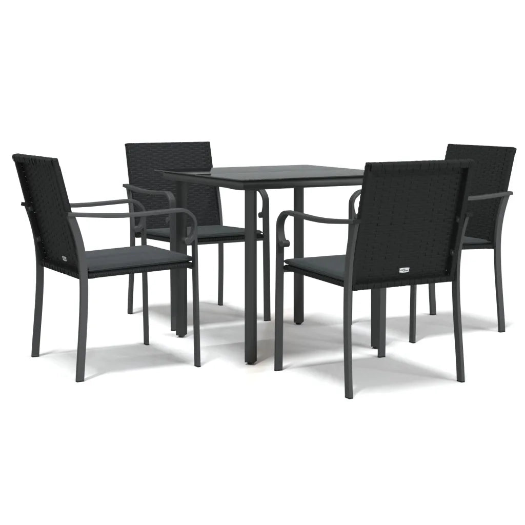 Set Pranzo da Giardino 5pz | Set Salotto da Giardino con Cuscini in Polyrattan e Acciaio