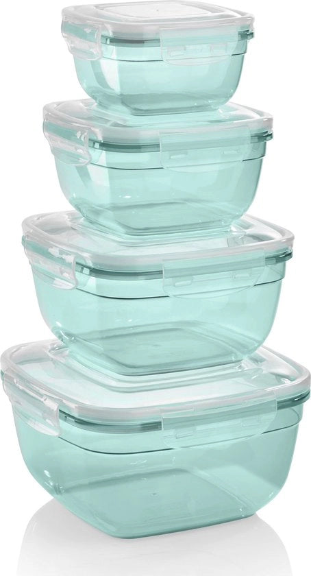 Set di Quattro Scatole di Stoccaggio a Quattro Angoli in Verde Mint con Coperchio Aria Tettone