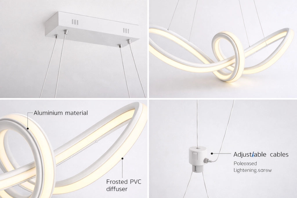 Lampadario LED a Sospensione Moderno 60W 4800 Lumen CCT 3 Colori Luce Calda Fredda e Naturale, Design Intrecciato in Alluminio e PVC, per Soggiorno Cucina Sala da Pranzo Bianco