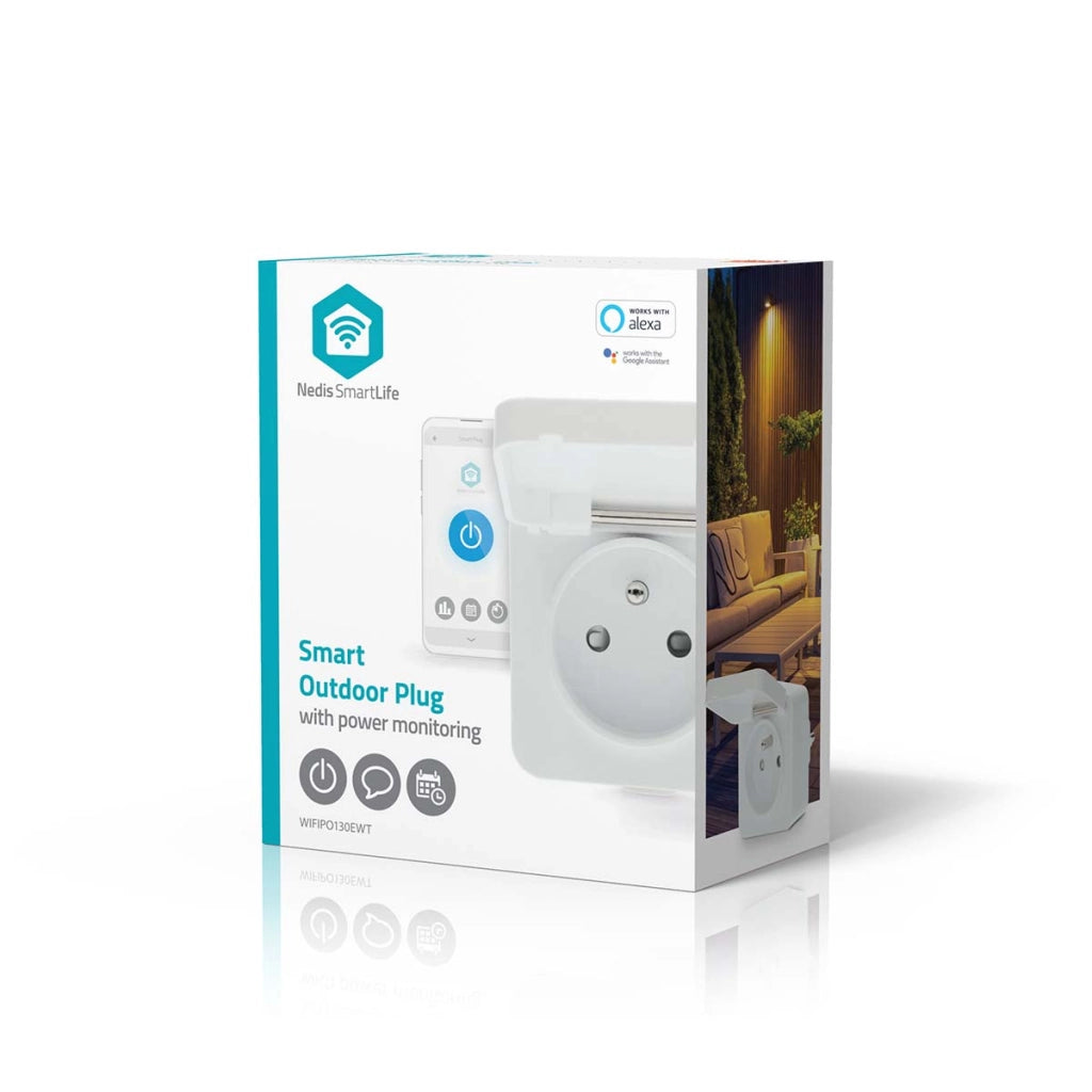 Misuratore di potenza IP44 connesso Wi-Fi 3680W Tipo E con sportellino Bianco Nedis