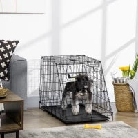 Trasportino per Cani in Metallo e PP, Gabbia per Cani a Trapezio per Auto con Maniglia, 77x47x55cm Nero