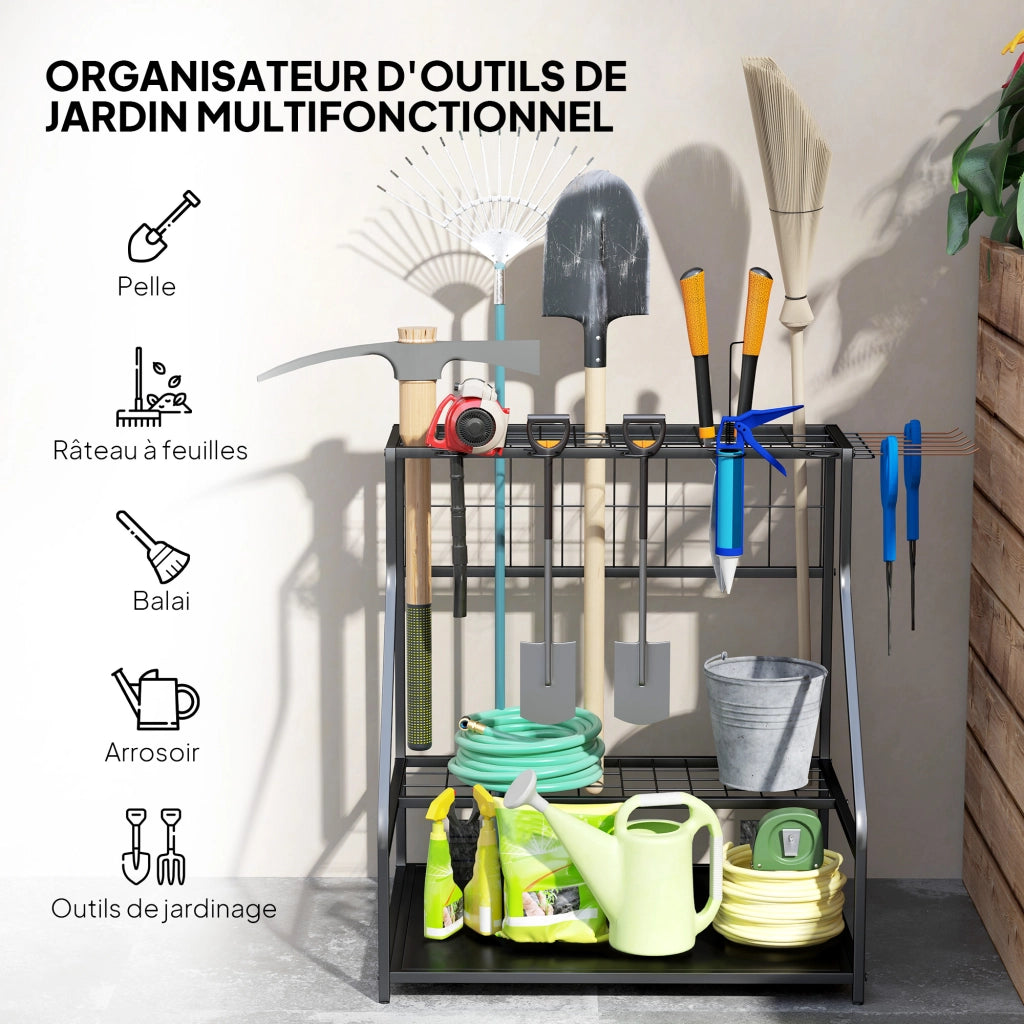 Organizzatore per attrezzi da giardino 3 livelli ¨C zephmum ¨C arancione 84x53x73 cm