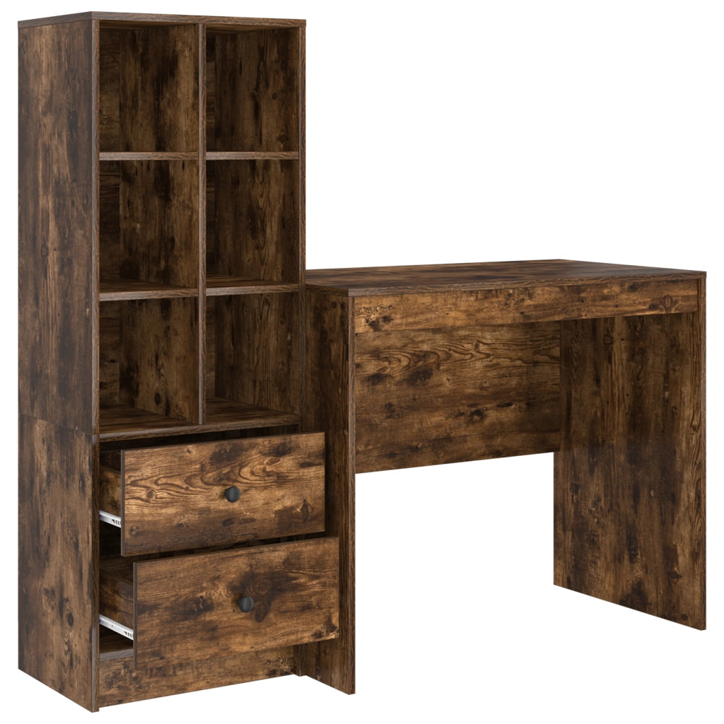 Scrivania con archiviazione in rovere affumicato, legno ingegnerizzato