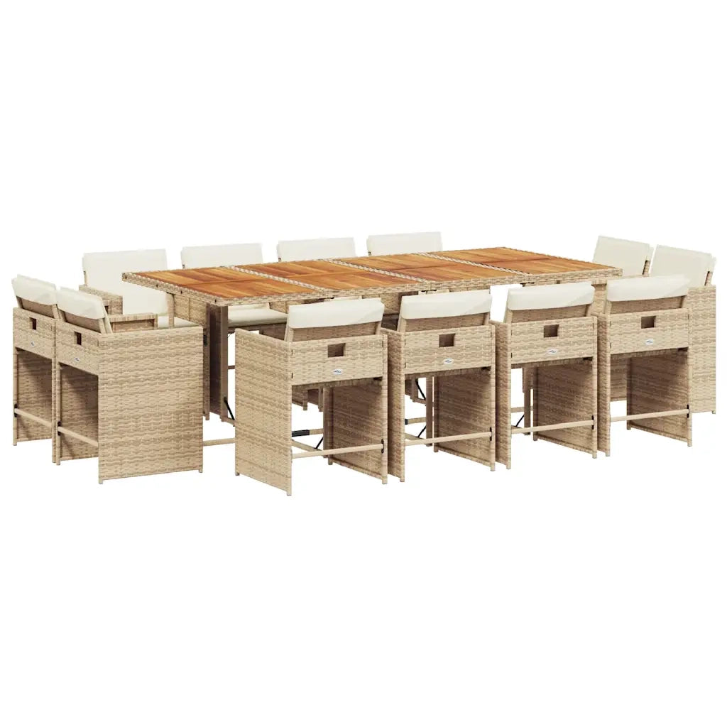 Set da Pranzo da Giardino 13 pz con Cuscini Beige in Polyrattan 3211228
