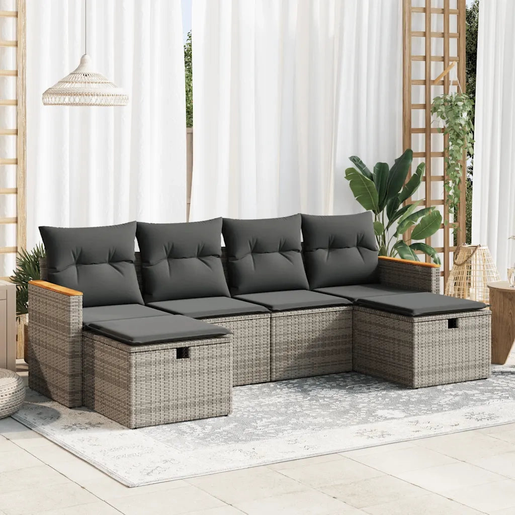 Set Divano da Giardino 6 pz con Cuscini Grigio in Polyrattan 3325945