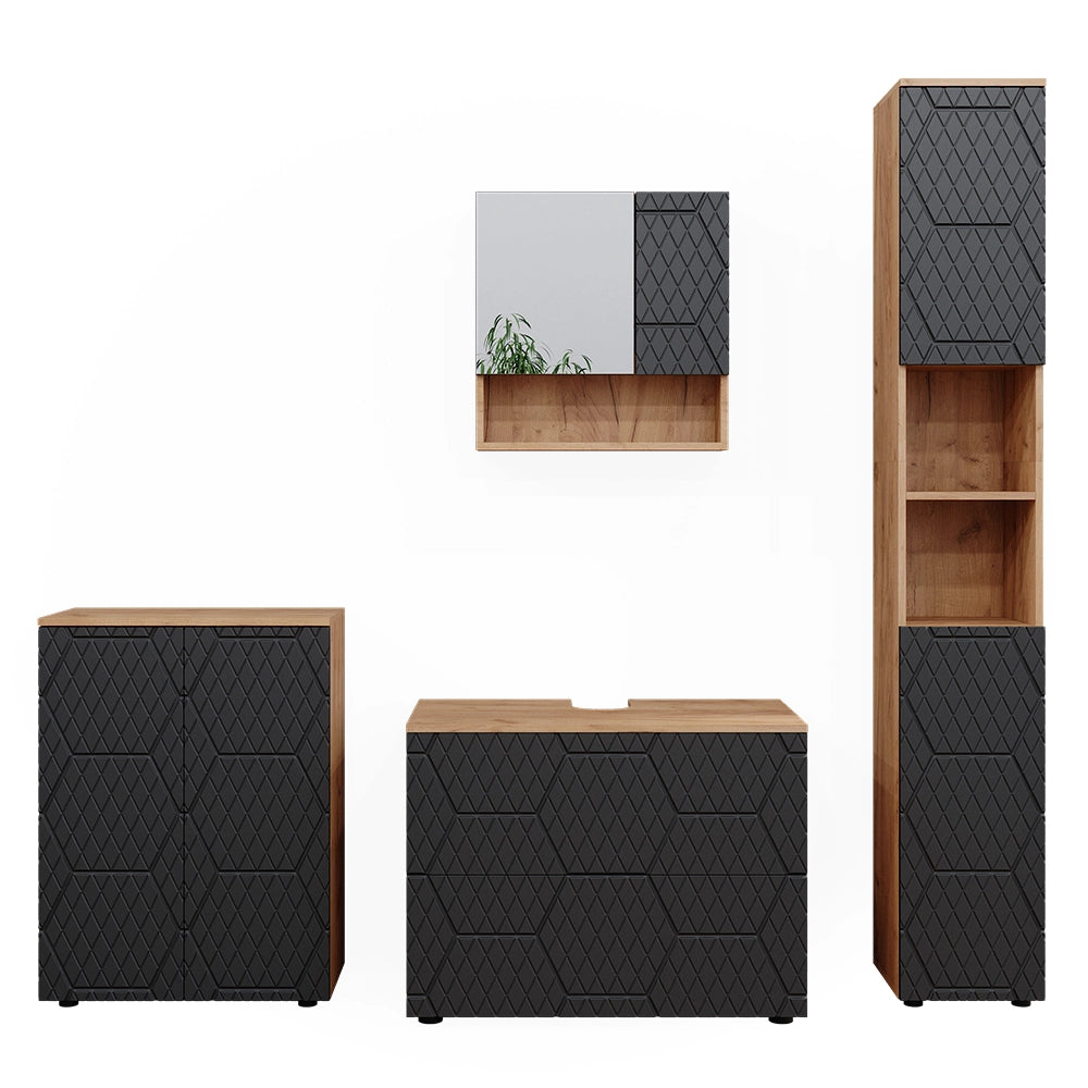 Vicco Set mobili bagno Antracite con struttura a nido d'ape 4 pezzi, con cassettiera e mobile midi