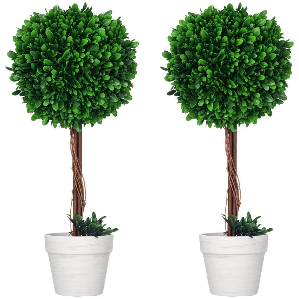 Set 2 Piante Finte Alberi di Bosso da Interno ed Esterno con Vaso, ?28x60cm