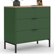 KELIA 80 cm cassettiera a 3 cassetti verde cachi con piano in legno