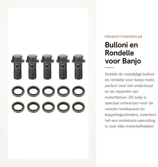 Set di attacchi a banjo 5 pezzi - M10 x 1,25 mm - M10 x 1,0 mm - Acciaio di alta qualità - Antiruggine - Adatto per freni di motocicletta - Guida dei freni