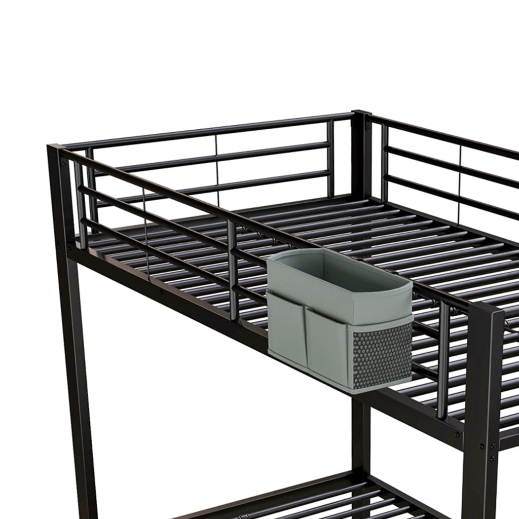 Letto a Castello 90x200 cm e 180x200 cm; con Letto Estraibile; Tasche in Tessuto; in Metallo; Nero
