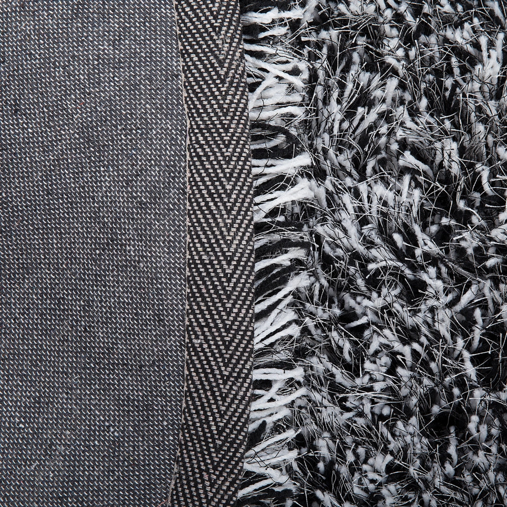Tappeto Shaggy Tappeto a pelo lungo Solido Poliestere Bianco e Nero Rotondo 140 cm