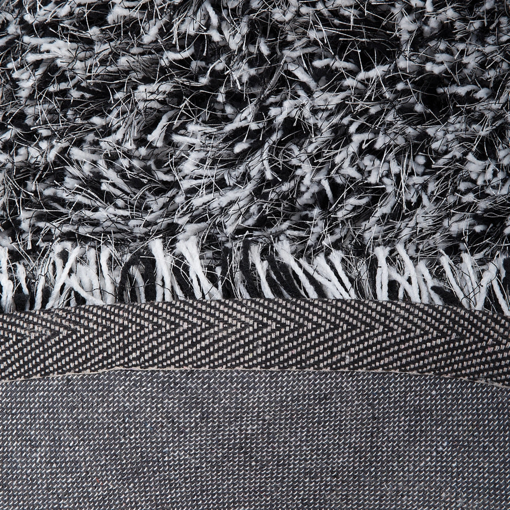 Tappeto Shaggy Tappeto a pelo lungo Solido Poliestere Bianco e Nero Rotondo 140 cm