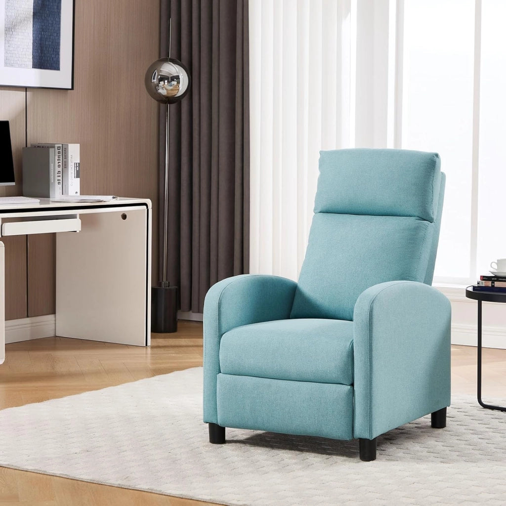 Poltrona Reclinabile a Multilivello, Chaise Longue con Poggiapiedi Regolabile, Poltrona Relax Singolo, Con Schienale Alto, Seduta Imbottita, Lino, Blu, SKS58bl