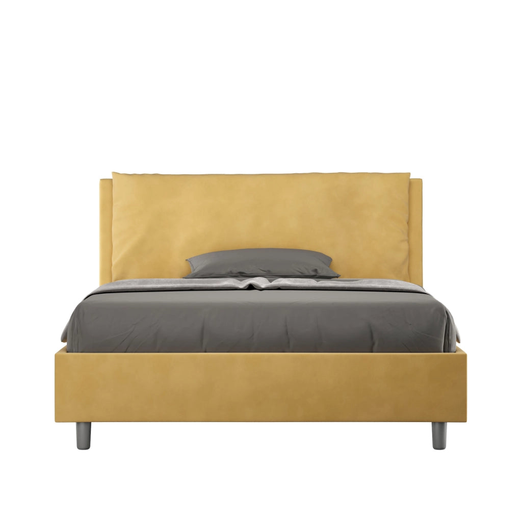 Letto Matrimoniale Francese 140x200 cm con Rete e Contenitore Imbottito in Microfibra Antea Large Ocra