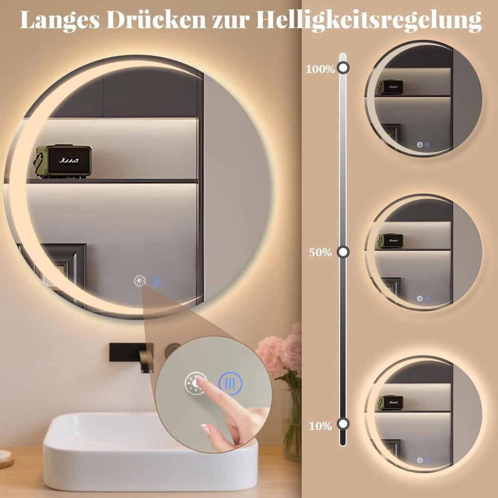 ZMH Specchio da bagno con illuminazione Specchio da parete moderno rotondo IP44 dimmerabile per il bagno