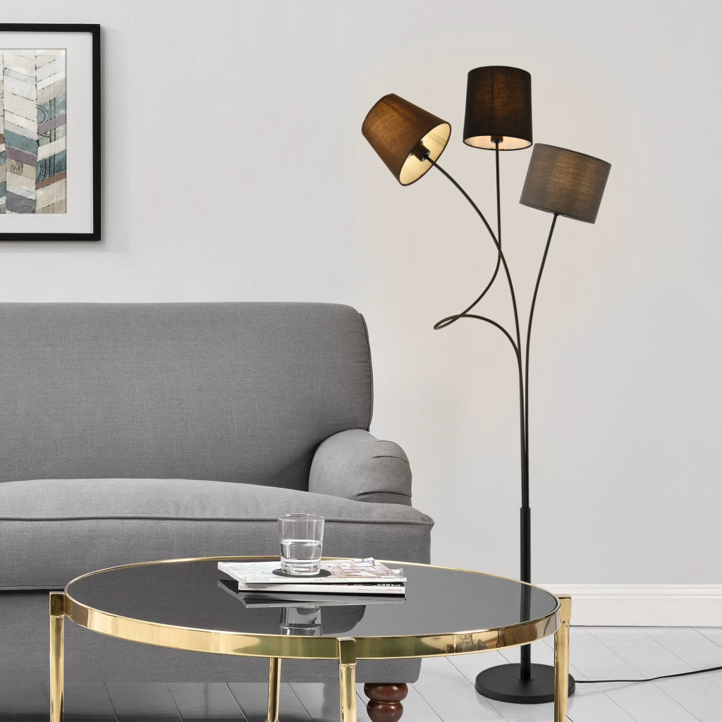 Lampada da Terra Treviso a 3 Paralumi Conici con Telaio in Metallo - Nero/Marrone/Grigio lux.pro