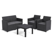 Keter Salottino Marie Lounge Set con Cuscini, Poltrone 65x63x74h Divano 113x65x74h Tavolino 58,5x58,5x43h Grafite