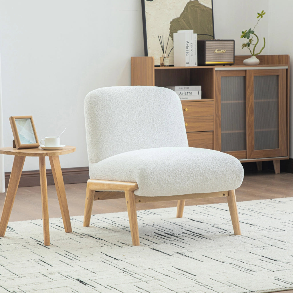 Poltrona Lounge Scandinava ¨C MINIMAL ¨C Tessuto Chenille, Struttura in Legno, Avorio