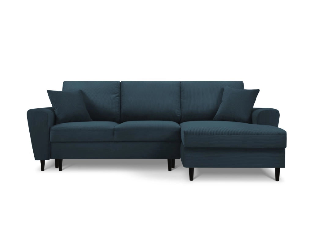 Cosmopolitan Design - Divano convertibile angolare destro con contenitore "Kyoto" 4 posti in velluto a coste blu scuro 