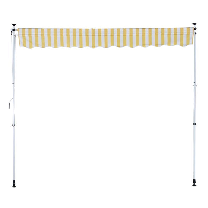 TENDA DA SOLE A MURO CON PALI DI SUPPORTO 300 X 150 CM  COLORE BIANCO E GIALLO