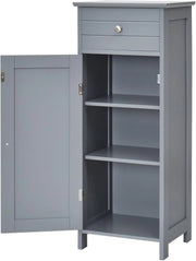 Armadietto da Bagno Autoportante 35x30x87cm, con Cassetto Anta Ripiani Regolabili a 7 Livelli, con Dispositivo Antiribaltamento, per Ingresso Soggiorno (GRIGIO)