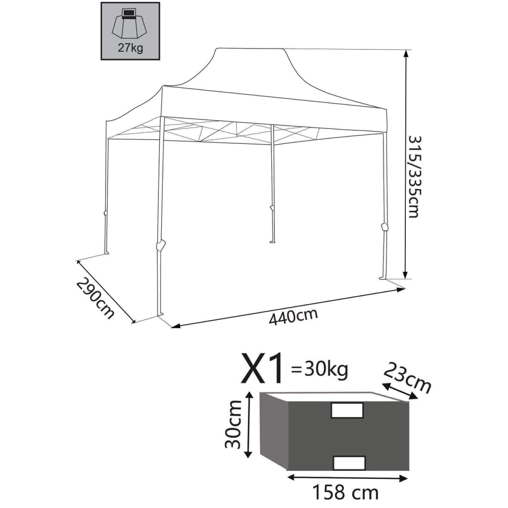 Gazebo Pieghevole con sacca protettiva 3x4 5 in acciaio poliestere - BRENDON