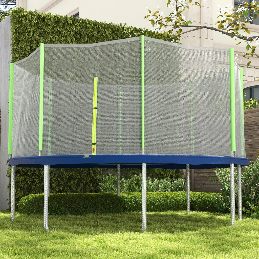Rete di Protezione per Trampolino 8 Pali con Ingresso a Cerniera ¨C zephmum ¨C PE, Nero e Verde, ?366x180 cm
