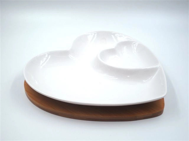 Vassoio Antipastiera in Ceramica Base in Legno Doppio Cuore Sud
