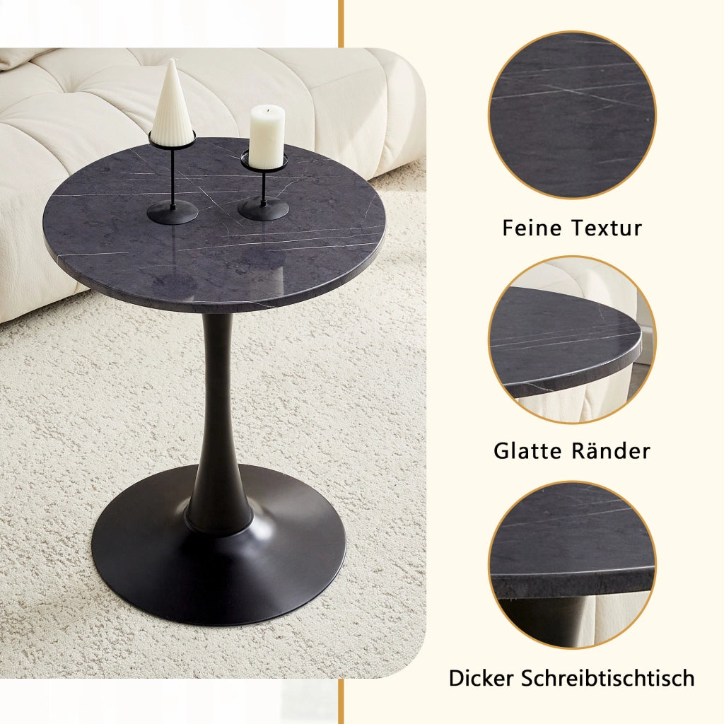 Tavolo rotondo in MDF e metallo nero effetto marmo; altezza 72 cm; stile Mid-Century