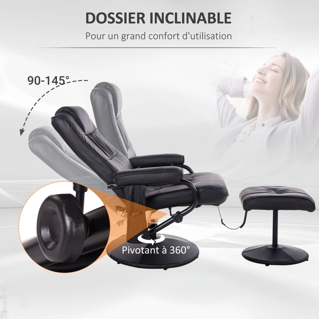 Poltrona Relax Elettrica Massaggiante ¨C Xylo ¨C Reclinabile Girevole con Poggiapiedi Similpelle Nera