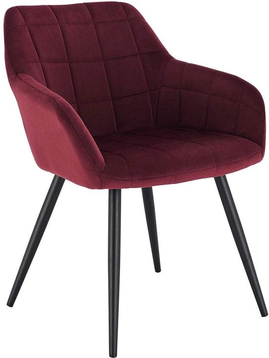 Sedia da Cucina in Velvet Rosso Scuro - Supporti in Metallo Nero - Altezza 47cm - Deluxe