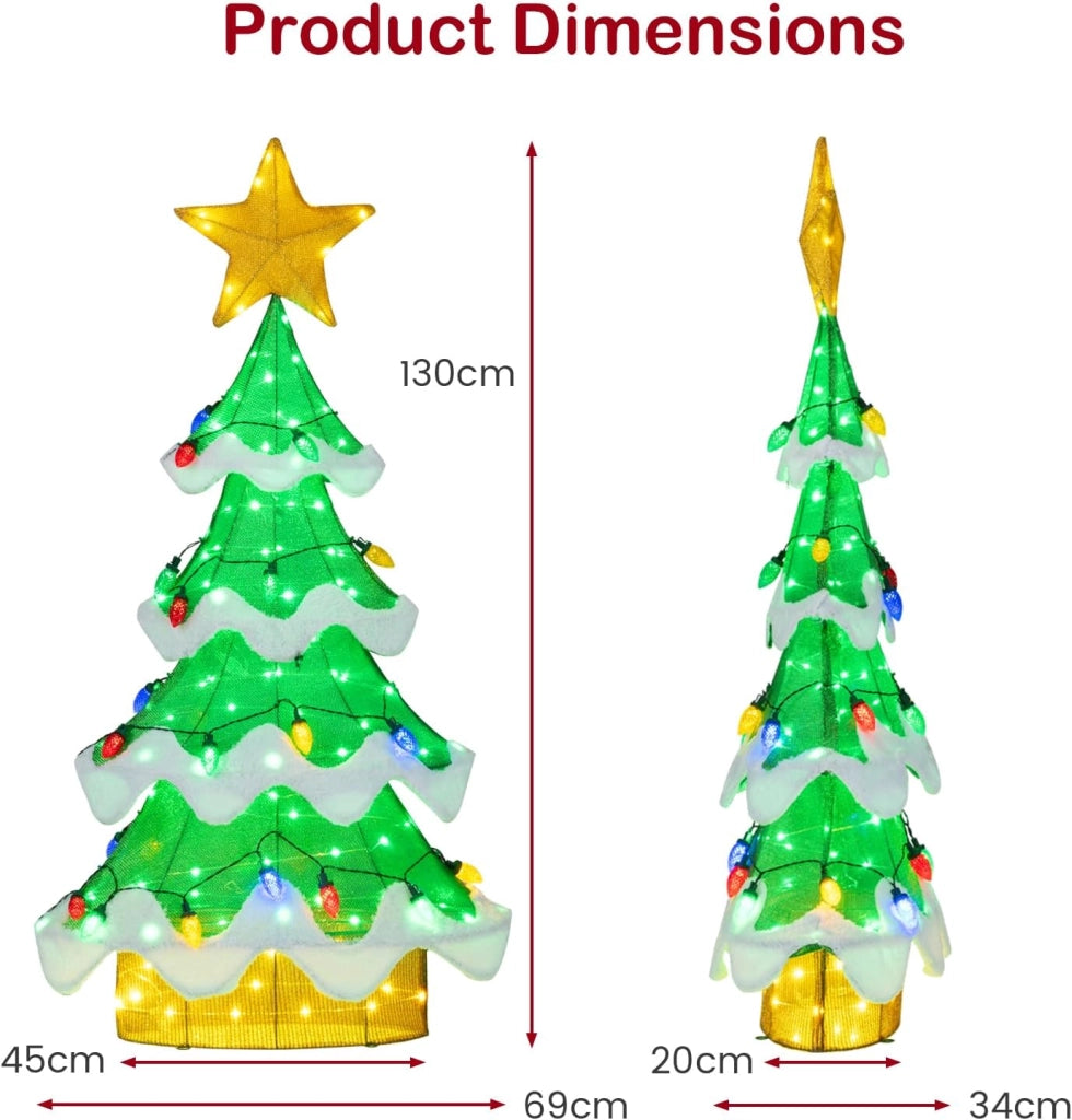 Albero di Natale, Decorazioni Natalizie 130 CM, con 146 Luci LED, 34 Forma di Fragola, Resistente alle Intemperie, Addobbi Natalizi per Esterno Interno per Casa, Giardino, Cortile