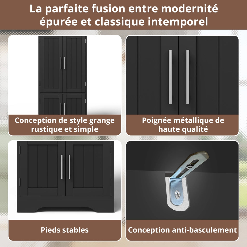 Credenza con 4 ante; ripiani regolabili e luce LED - per cucina - 120×60×40 cm - nero