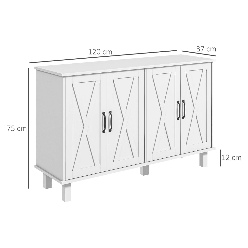 Mobile Multiuso in MDF a 4 Livelli con 2 Ripiani Regolabili e 5 Gambe, 120x37x75 cm, Bianco