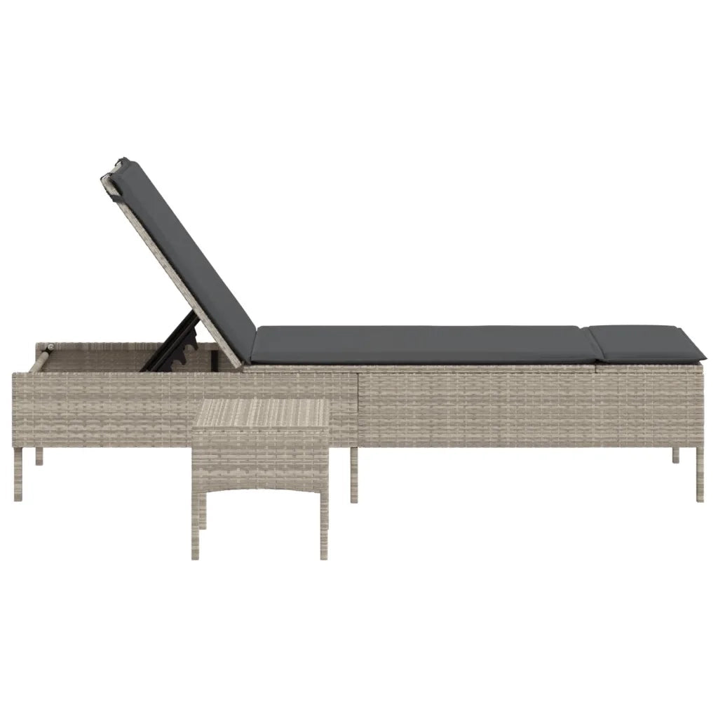 Sdraio da giardino | Lettino con Tavolo e Cuscino Grigio Chiaro in Polyrattan