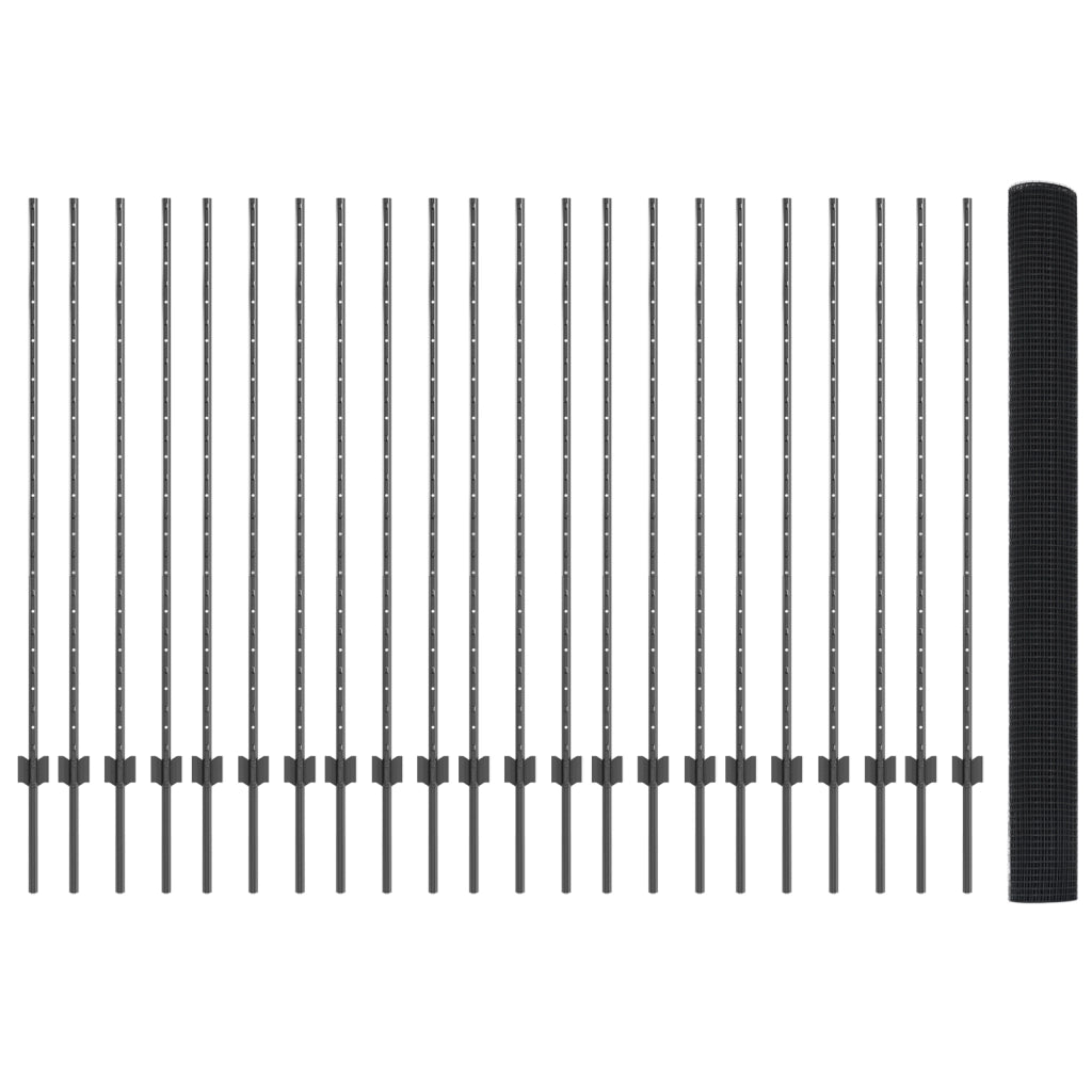 Recinzione in Rete Saldato con 44 Post U Grigio 1.4x50 m Acciaio
