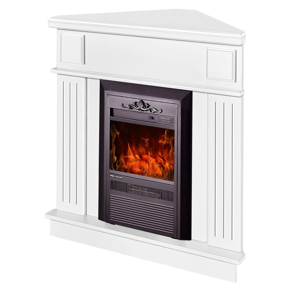 Camino Elettrico da Pavimento ad Angolo 100x100x50 cm Effetto Fiamma 2000W Marina & Cristina Bianco