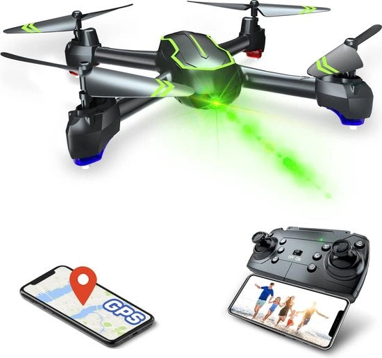 Drone con Camera HD 1080P - Adatto per Principianti - Quadricottero RC con Modo Seguimento, Ritorno Automatico GPS, Durata di Volo 32 Minuti (Incluso Due Batterie)