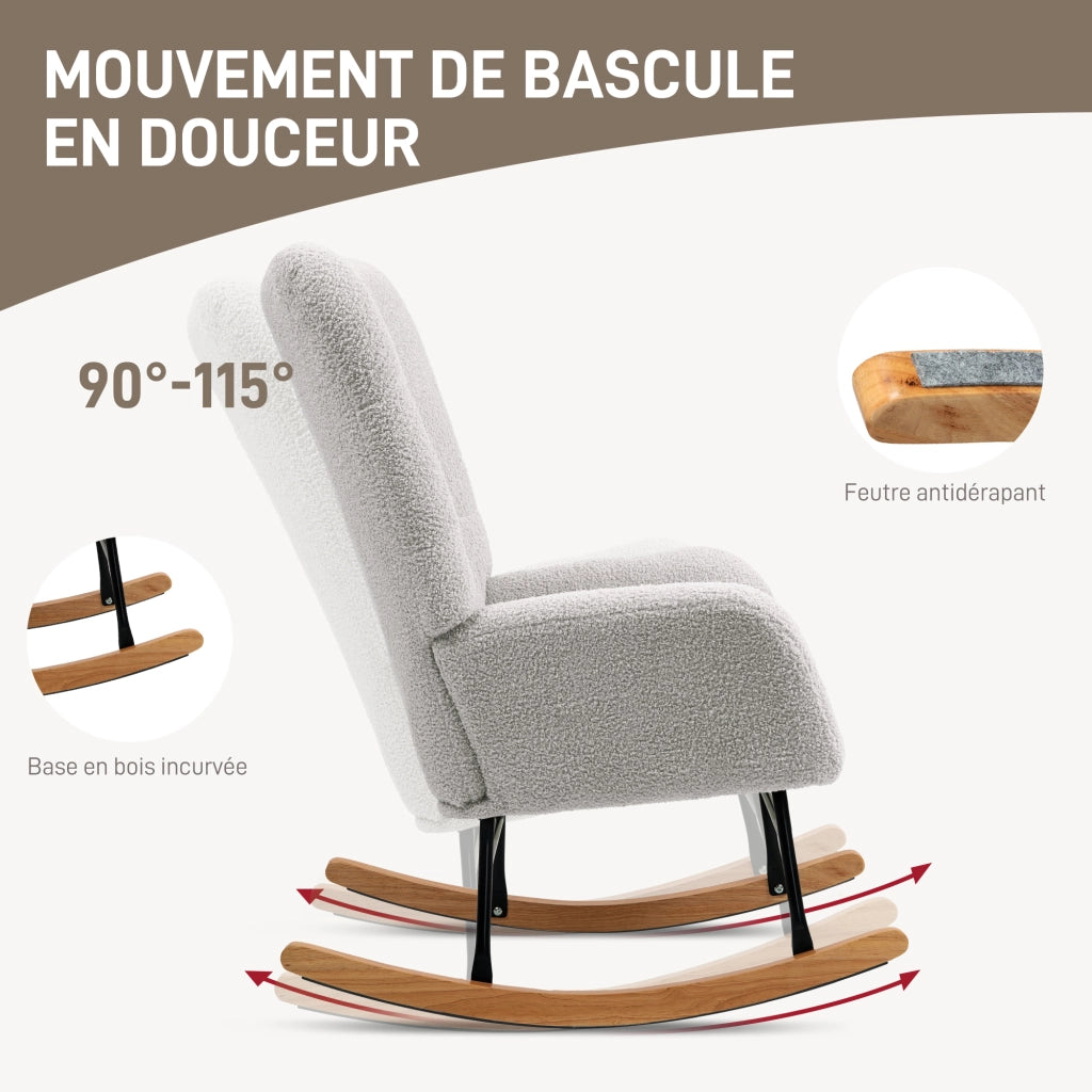Poltrona a dondolo in tessuto boucl¨¦ con gambe in legno ¨C Zephmum ¨C Grigio