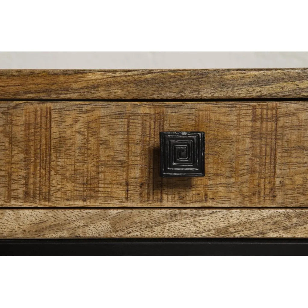 Tavolino LODEN 100 cm in legno massiccio di mango con vani contenitori e metallo nero - stile industriale