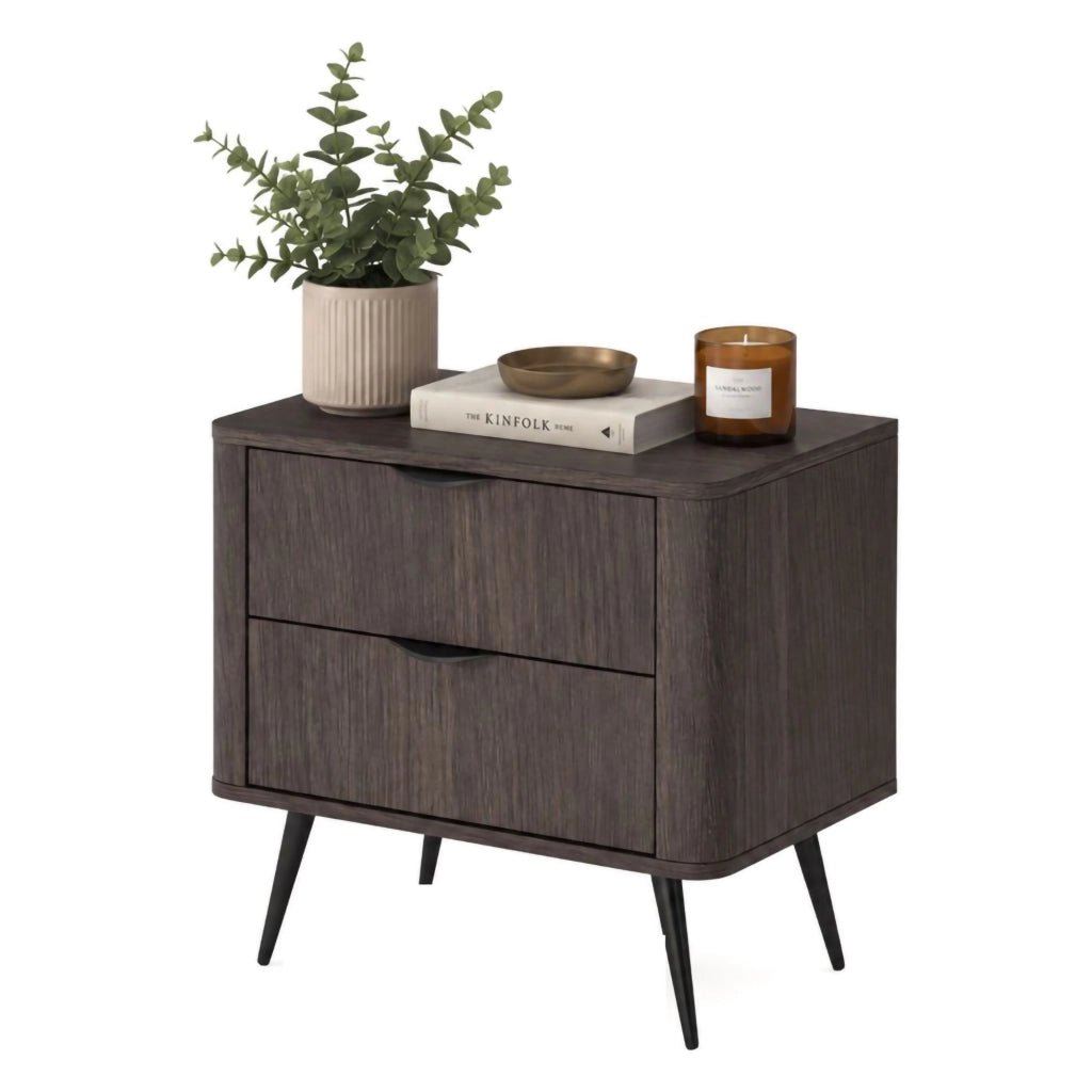 Gasi, Comodino 2 Cassetti, 63x38x55h cm Marrone Noce