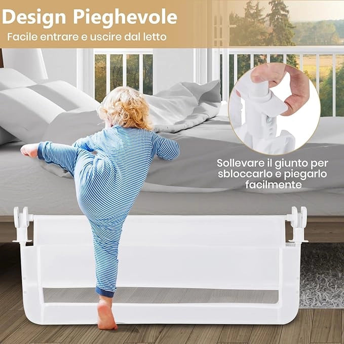Sponda da Letto per Bambini 100/120 cm, Barriera Pieghevole per Letto, con Cintura di Sicurezza, Sponda di Sicurezza per Bambini, per Letti Singoli, Doppi, 100/120 x 41 x 42 cm (100 cm,Bianco)
