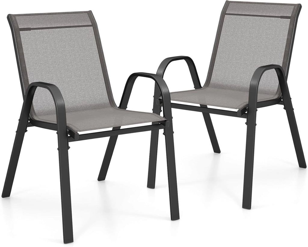 Set di 2 Sedie Impilabili, Sedia da Giardino con Corrimano, Telaio in Acciaio Tubolare Verniciato a Polvere, Sedia per Giardino e Patio