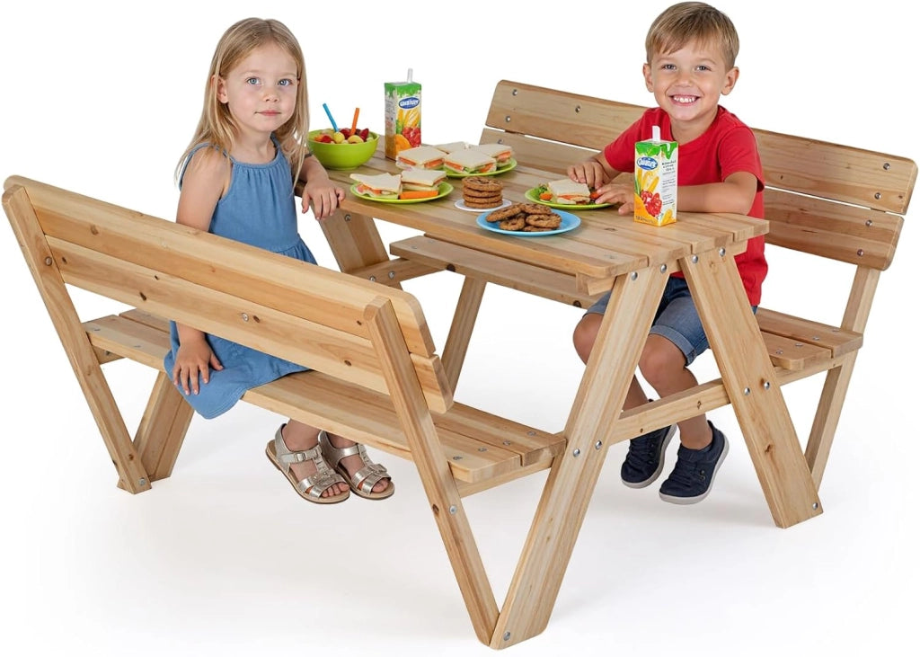 Tavolo da Picnic per Bambini in Legno con 2 Panche Integrate | Set di Tavolo e Sedie per Attività all'Aperto, Mobili per Bambini 3+ Anni per Cortile, Patio e Giardino