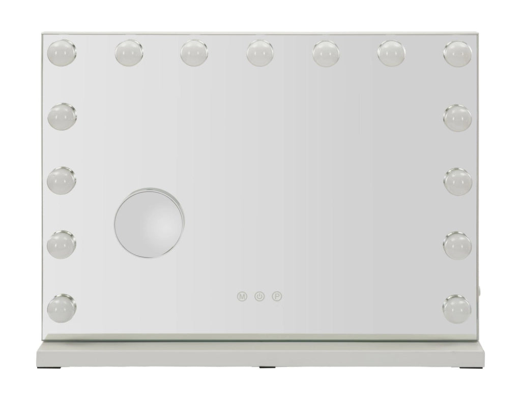 Specchio da Tavolo Hollywood 55x14x43 cm in Ferro e Specchio Bianco