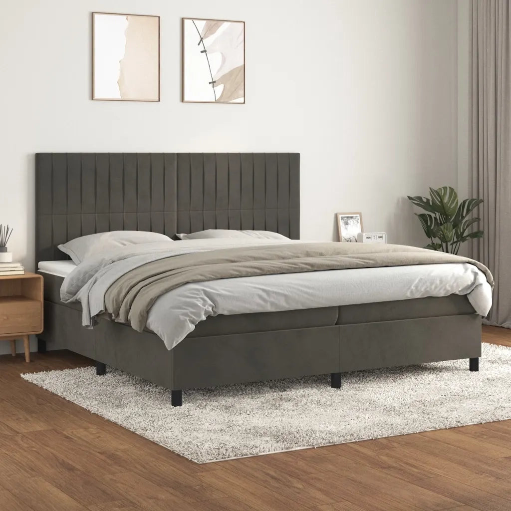 Giroletto a Molle con Materasso Grigio Scuro 200x200 cm Velluto 3143164