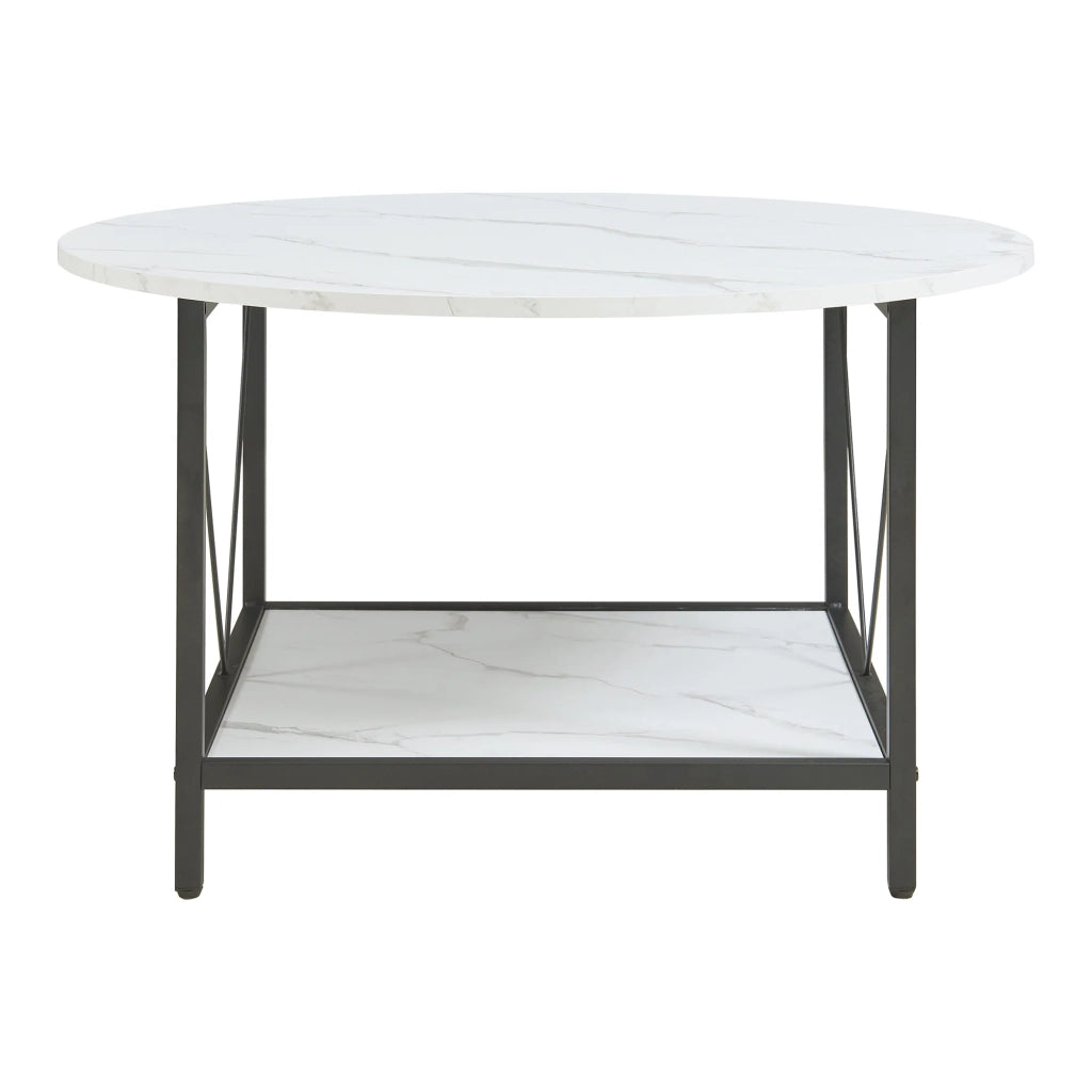 Tavolino tavolino laterale diametro 80x46 cm effetto marmo bianco 03_0010789