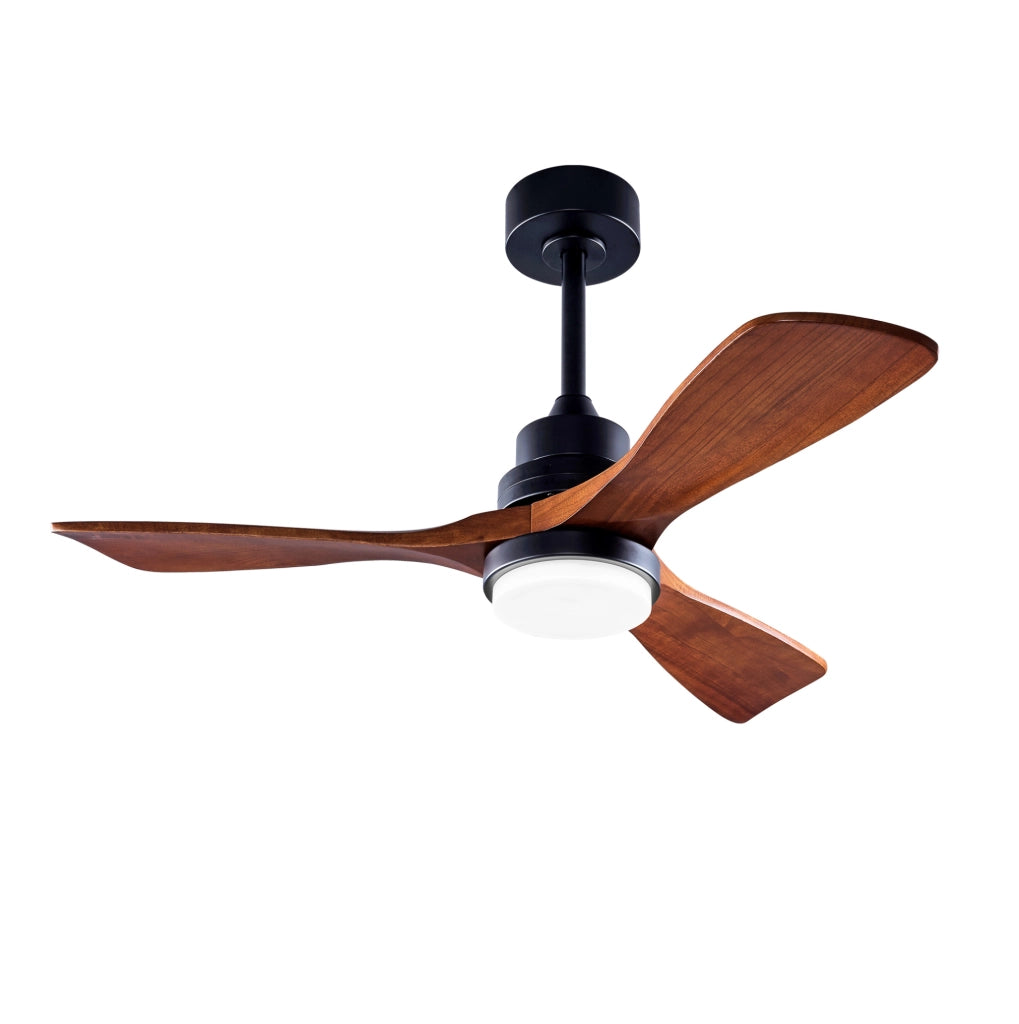 Ventilatore da soffitto con luce 42 pollici; motore DC reversibile; nero e noce scuro